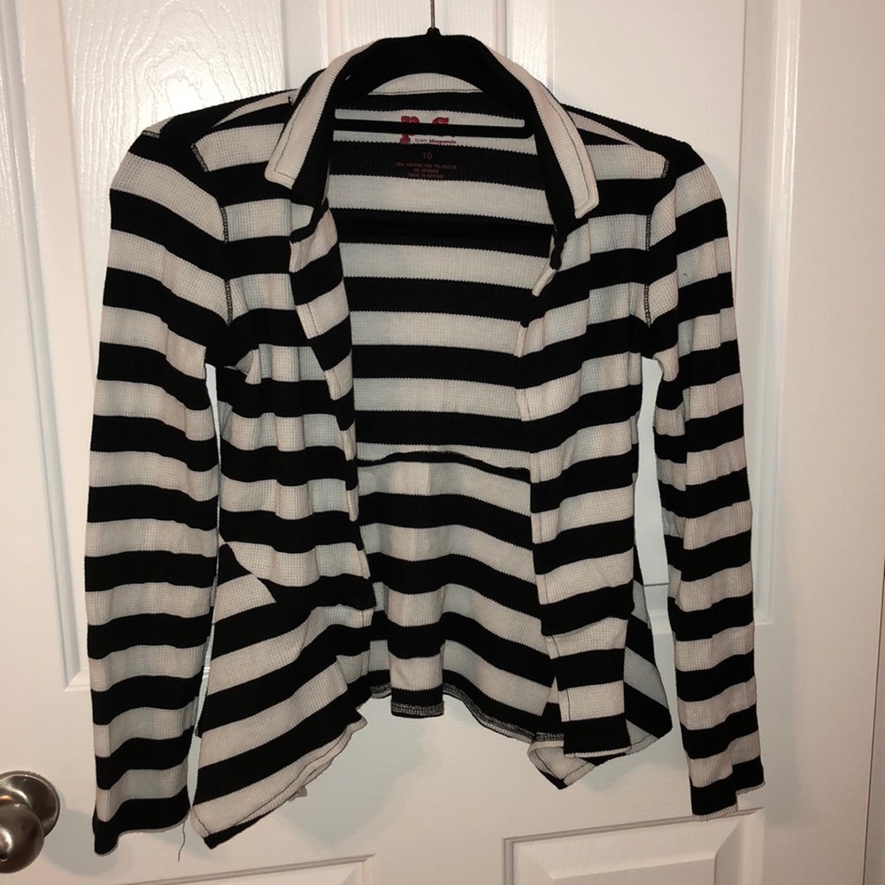 Black and white striped collard cardigan